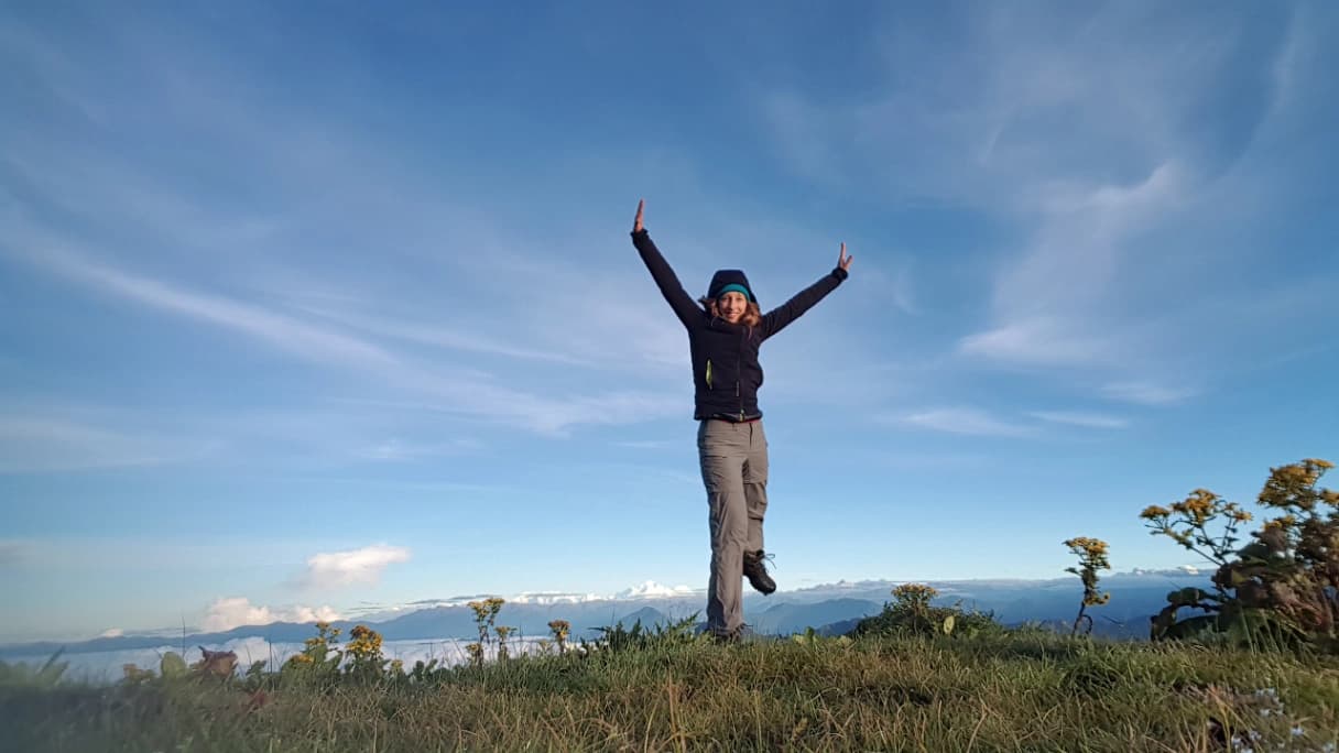 Hikers from europe at on the top of phoktey dara